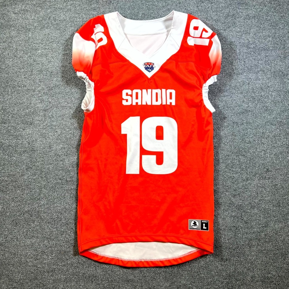 JL Sports YAFL Sandia Football Jersey Adult Large Orange White League Sports 19